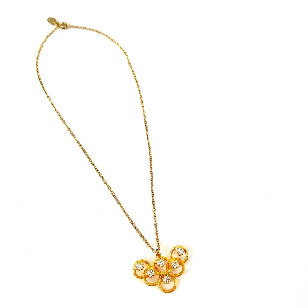 Park Lane Gold 6 Circles & Clear Gem Pendant Necklace 8 1/2” Long